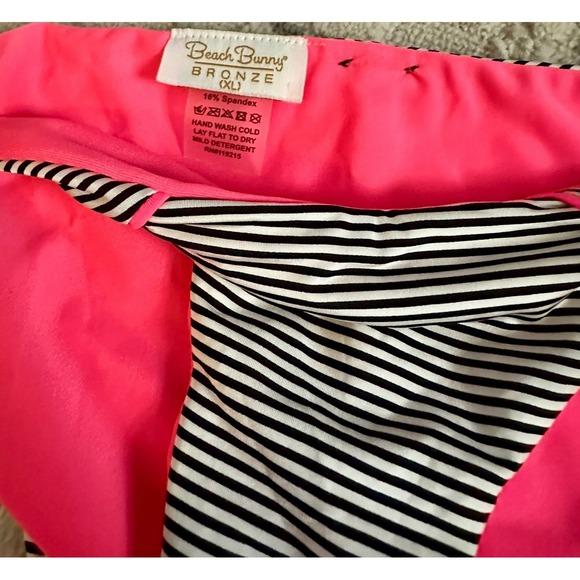 Beach Bunny Too Close Bikini‎ Bottoms XL Pink Black White Striped Tie Sides - Picture 4 of 6